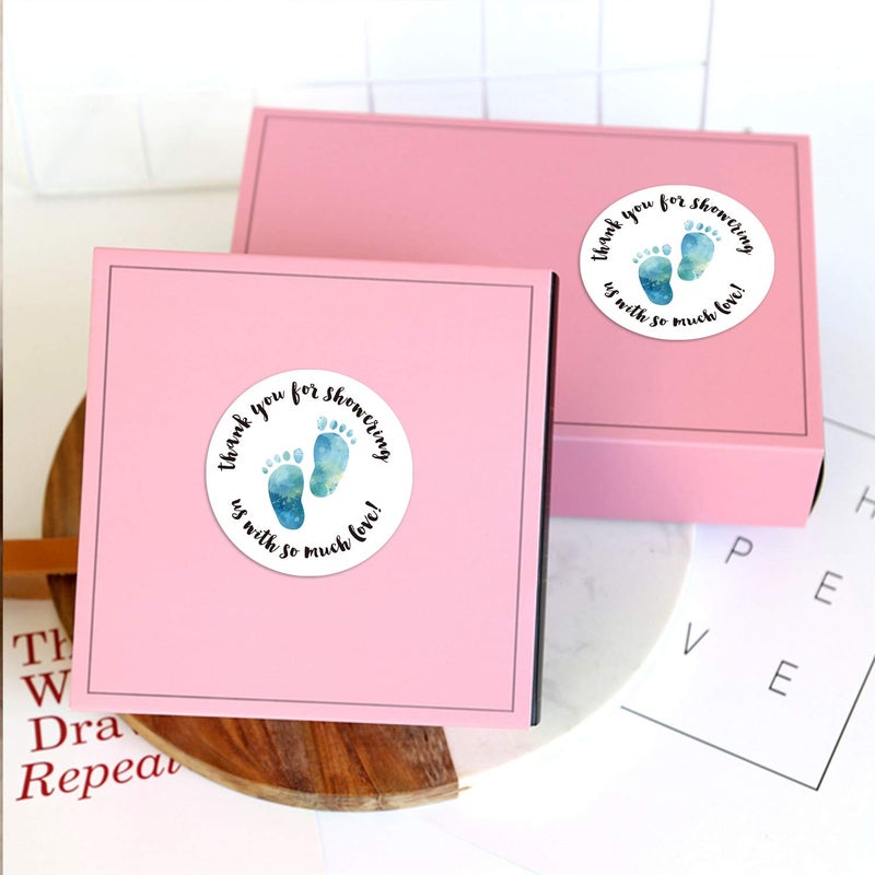 Giftideaworkshop ملصقات حفلة استقبال المولود، شكرًا لك على showering us with so much love - ملصقات أقدام وردية، إجمالي 500 ملصق لكل لفة. - Image 2